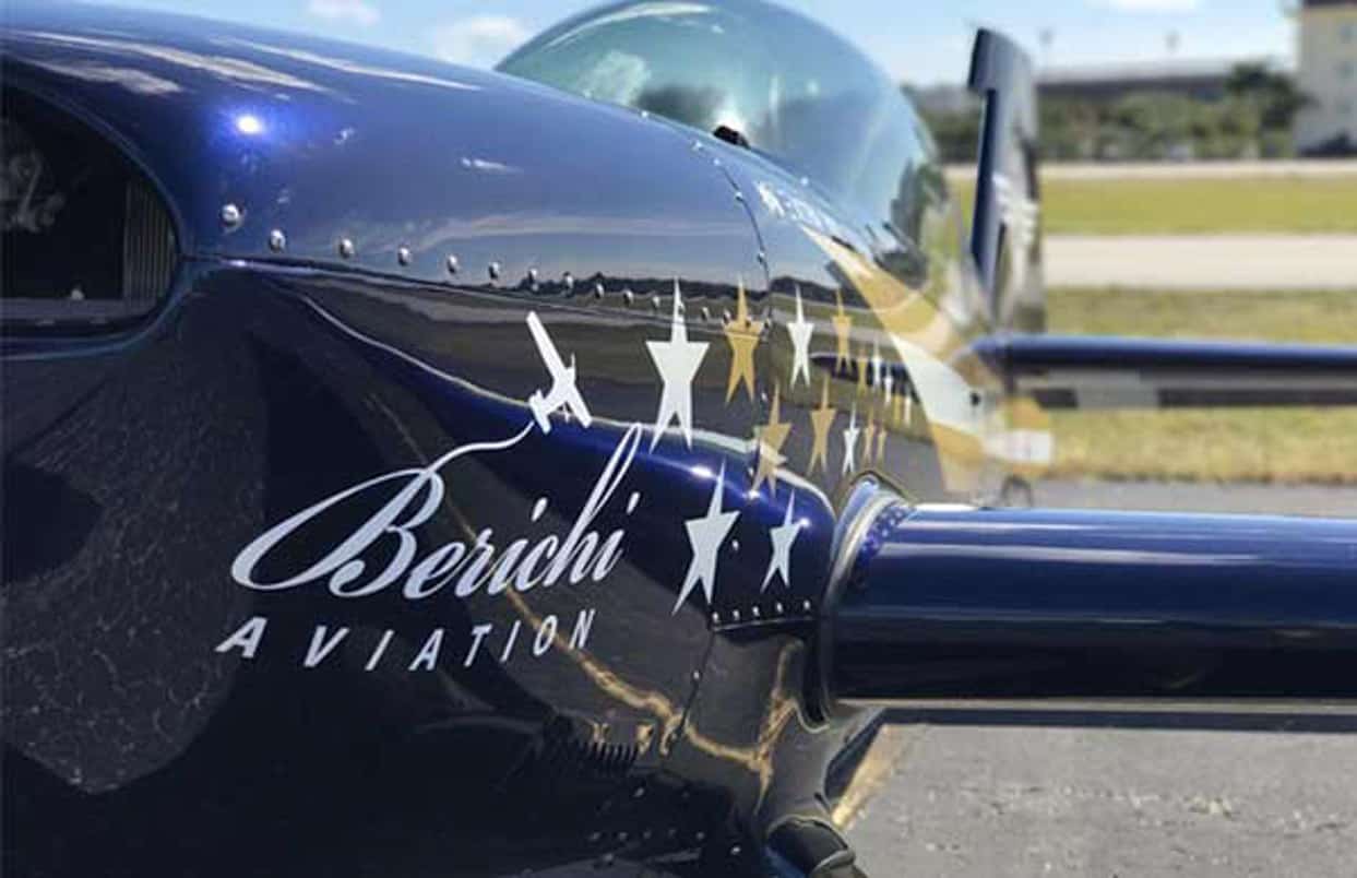 berichi aviation logo on blue airplane