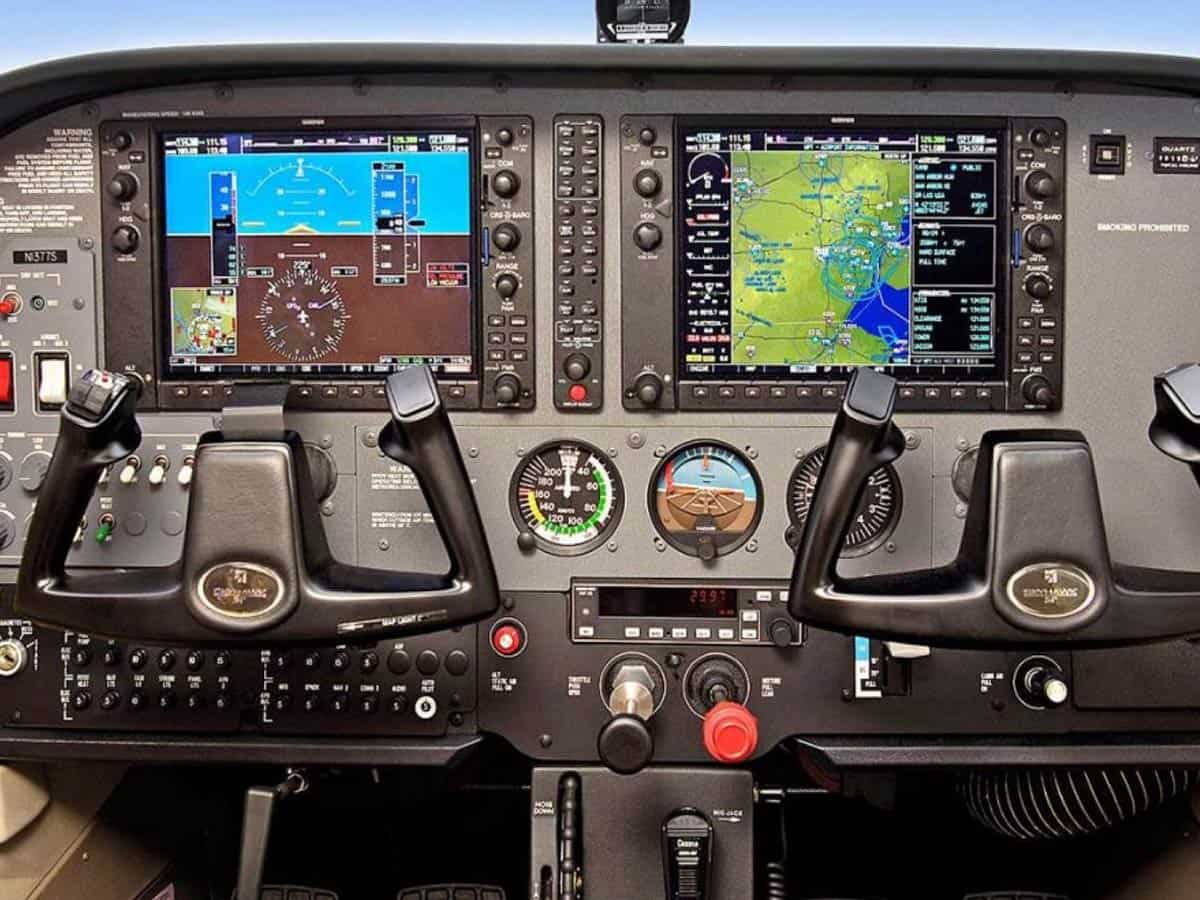 cockpit controls of small airplane